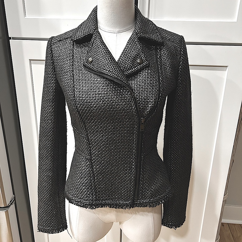 NWOT Banana Republic Gun Metal Metallic Tweed Moto Jacket